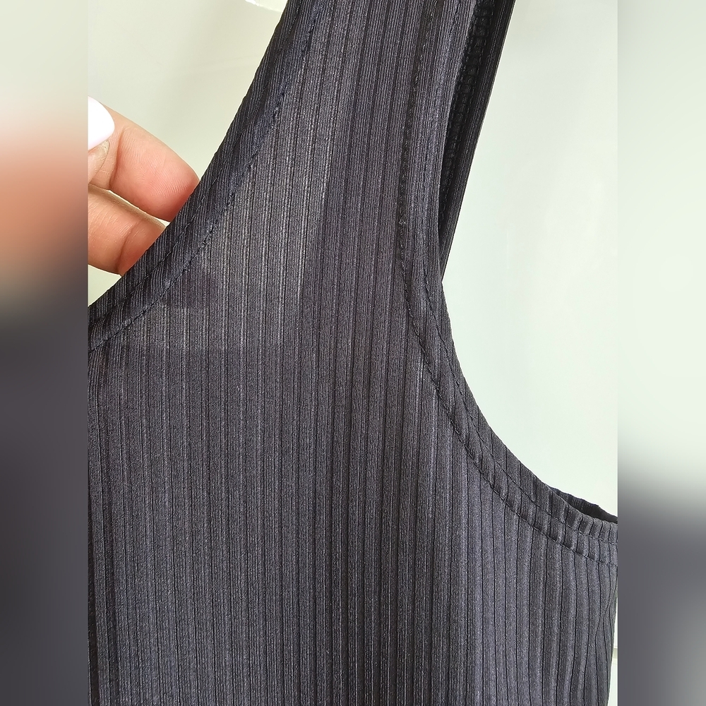Thin Ribbed Black Mini Simple Dress - Picture 4 of 5
